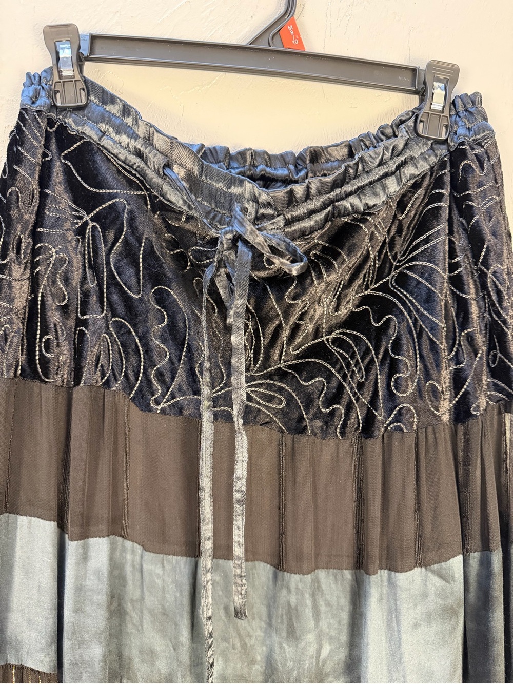 Monroe & Main Bohemian Black Tiered Maxi Skirt with Gold Accents - Picture 3 of 13